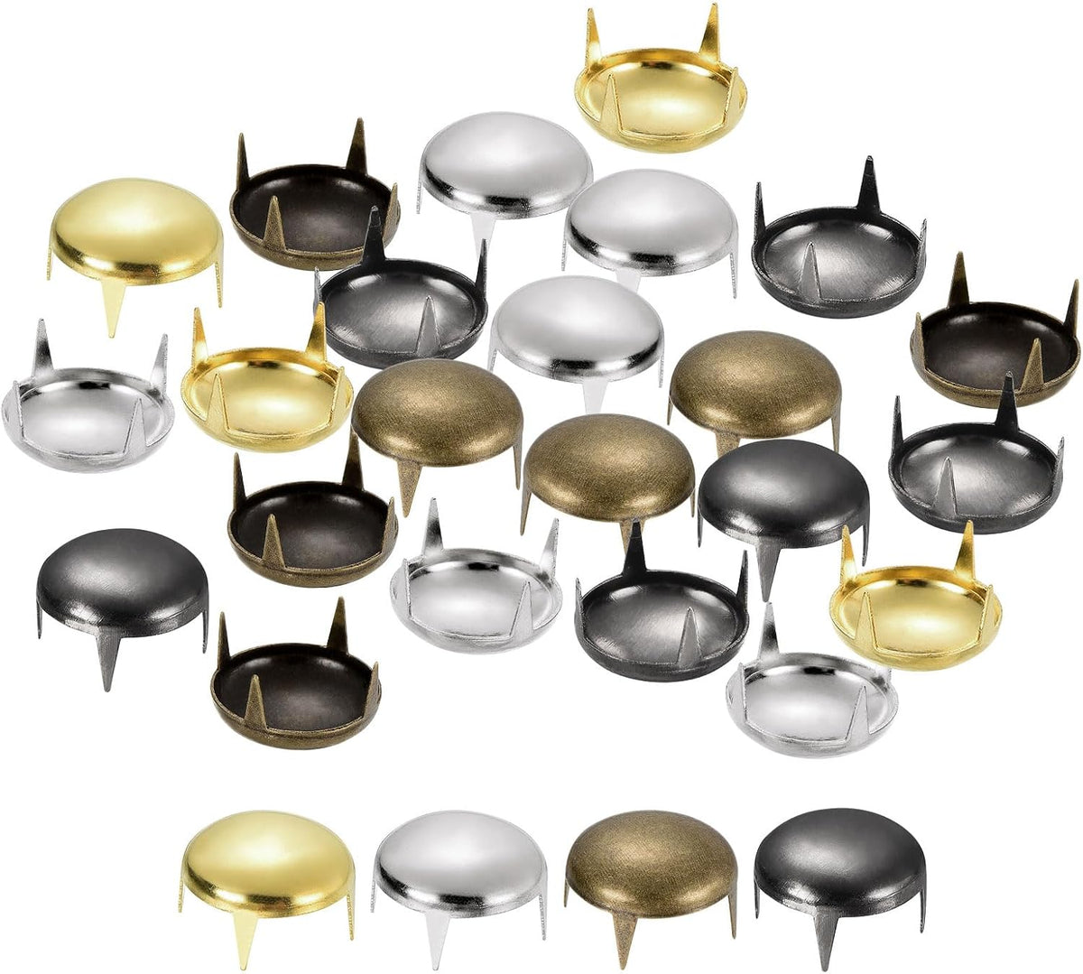 80Pcs Mixed Color Round Dome Rivets, 12mm Brass Spike Studs Spots Punk Rock Nailheads Claw Beads Assorted Kit for DIY Clothes Belt Bag Shoes Bracelet Leather Craft