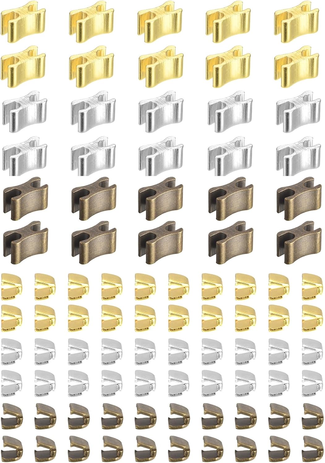 Zipper Slider Retainers, #5 Top Stoppers & Bottom Stops for Bags Coats Jackets Closed-end Zippers Replacing (Metallic Black, White Gold, Gold, 30 Sets)