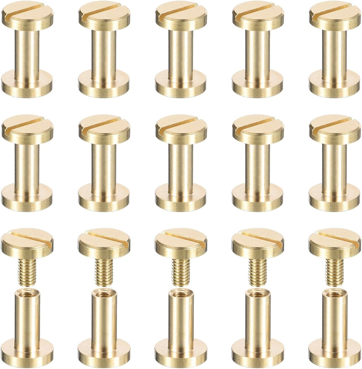 30Pack Brass Chicago Screws, 9x8mm Flat Head Screw Back Binding Post Nail Stud Rivets Fastener for DIY Leather Craft Belt Strap