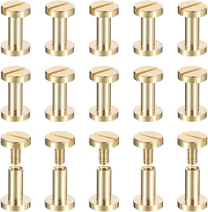 30Pack Brass Chicago Screws, 9x8mm Flat Head Screw Back Binding Post Nail Stud Rivets Fastener for DIY Leather Craft Belt Strap