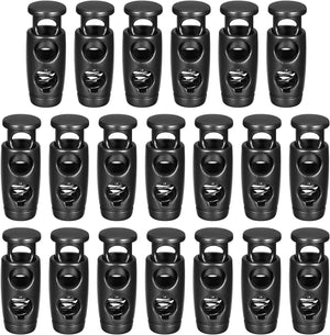 20pcs Metal Cord Locks, 4.2mm Double Hole Spring Stopper Fastener Slider Toggles End for Drawstrings Bags Backpack Clothing Lanyards, Electrophoretic Black