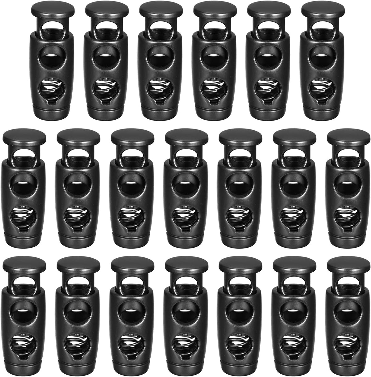 20pcs Metal Cord Locks, 4.2mm Double Hole Spring Stopper Fastener Slider Toggles End for Drawstrings Bags Backpack Clothing Lanyards, Electrophoretic Black