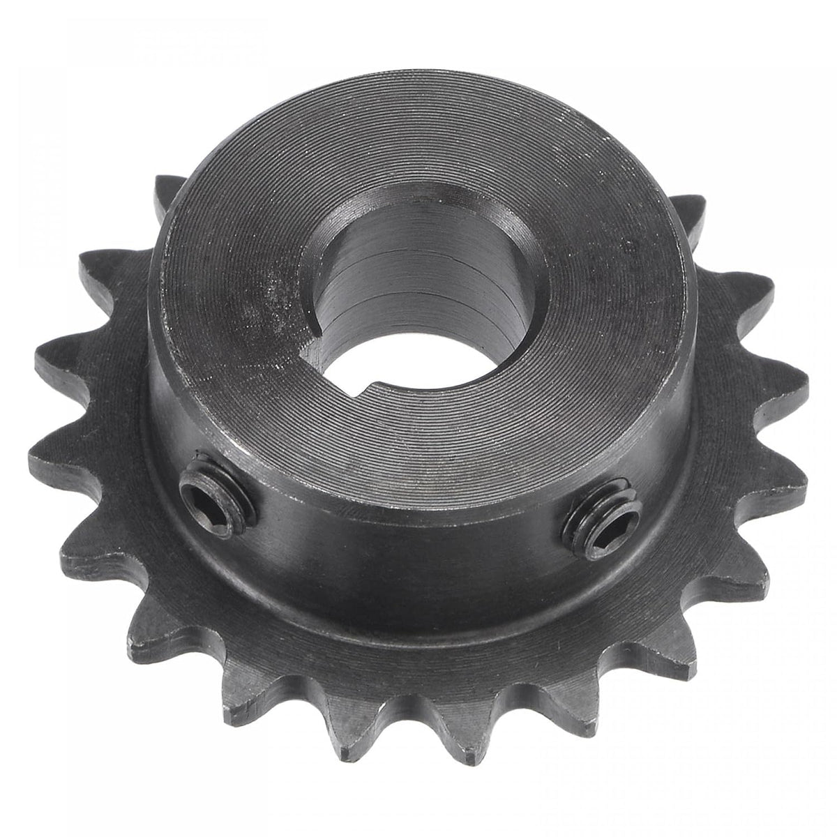 20 Tooth Roller Sprocket, #25 Chain Single Strand 1/4" Pitch, 12mm Bore Black Oxide C45 Carbon Steel, 4x1.8mm Keyway with Set Screws for ISO 04C