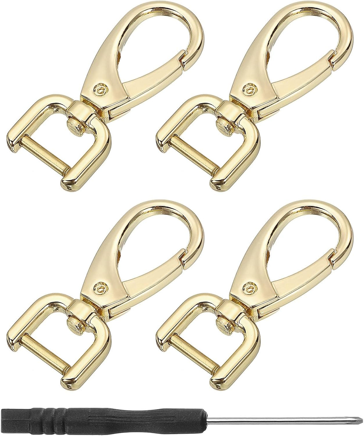 LinkMejor 4Pcs Swivel Clasps Hook, 12mm(0.5 Inch) D Ring Detachable Snap Hook Metal Lobster Claw Clasp Hook with Screwdriver for Purse Keychain DIY Craft, Gold