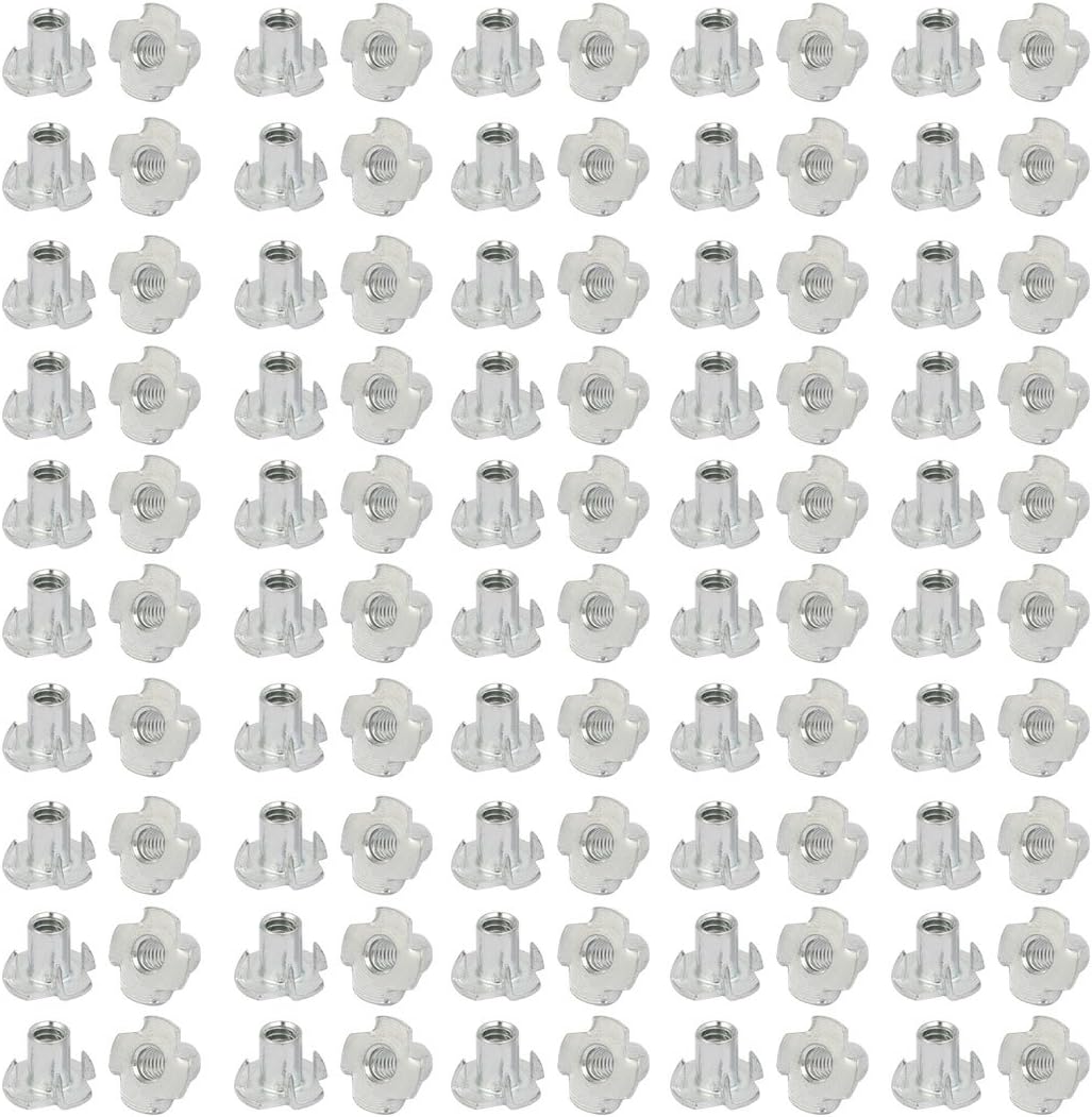 3/16-inch Female Thread 10mm Height Full Threaded Pronged T-Nut 100pcs