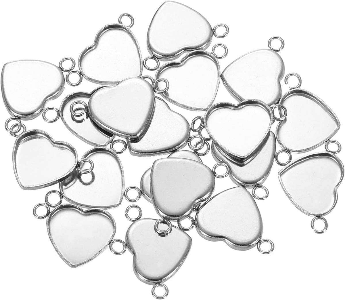 Heart Pendant Blank Tray, 20Pcs 11mm - Stainless Steel Cabochons Setting Blank Connector Base with Double Circle for DIY Jewelry and Making Embossed Photo (Silver)