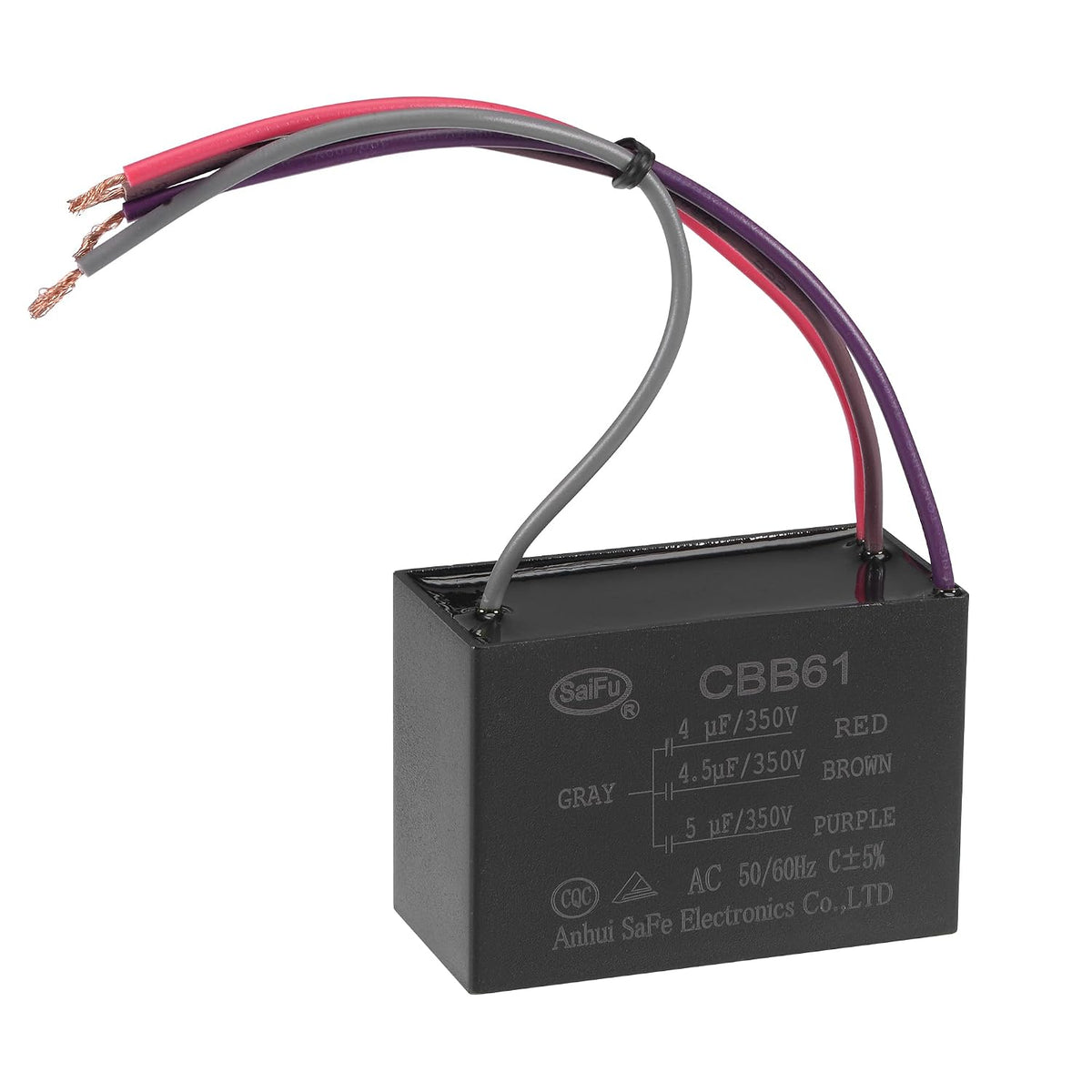 Ceiling Fan Capacitor CBB61 4/4.5/5uF 350V AC 4 Wires Metallized Polypropylene Film Capacitor 58x40x28mm for Electric Fan Pump Motor Generator