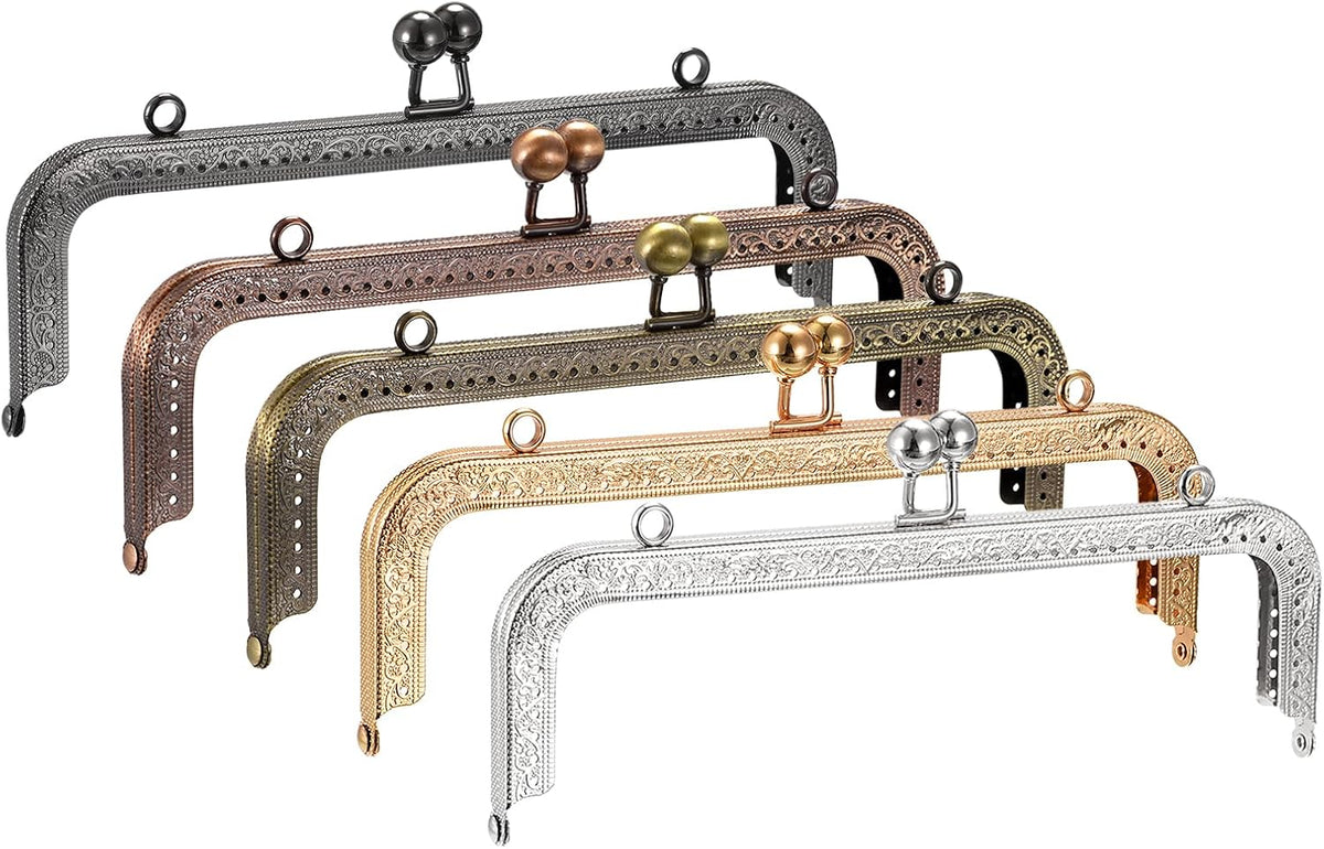 Metal Purse Frames, 8.1" 5Pcs Kiss Lock Clasp Frame for Coin Bag DIY, Gold, Black, Silver, Copper, Bronze