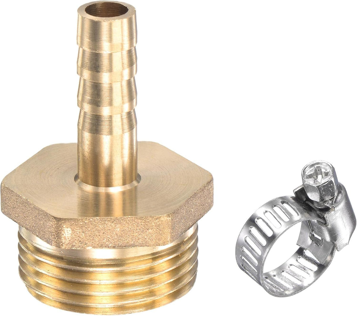 Brass Hose Barb Fitting Straight 8mm x G3/4 Male Thread Pipe Connector with Stainless Steel Hose Clamp, Pack of 1