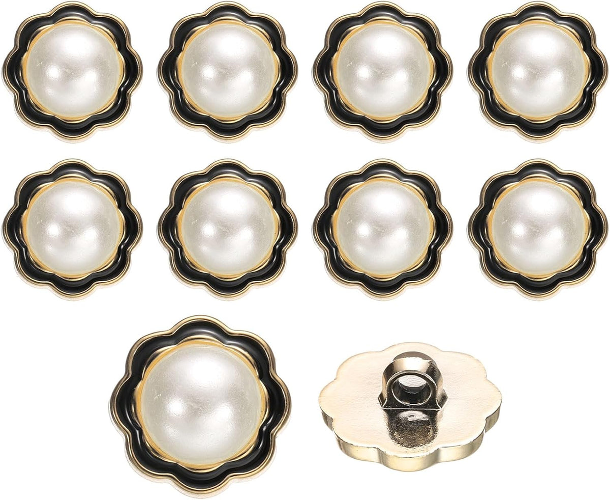 10Pcs 21mm Flower Resin Vintage Clothes Sewing Button Metal Coat Pearl Buttons Craft Accessories for Garment Coat Decoration Crafts DIY Project, Black