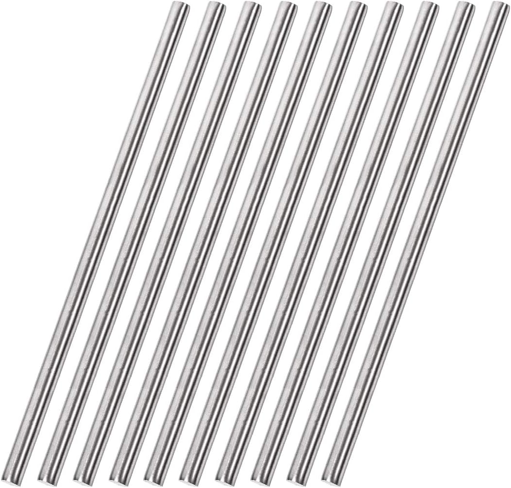 6mm x 250mm 304 Stainless Steel Solid Round Rod for DIY Craft - 10pcs