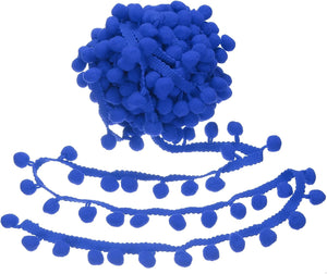 6 Yards Pom Trim Ribbon, 1" Wide Pure Blue Pom Ball Fringe Trim Sewing Fringe Fabric Ribbon for DIY Crafts Curtain Clothes Pillow Home Decoration, 13mm