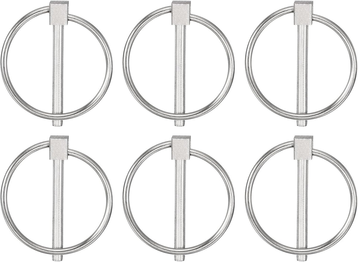 6Pcs 0.2" x 1.77" Tractor Pins 304 Stainless Steel Linch Pin Assortment Kit with Ring for Trailers, Farm Tractors, Trucks, Lawn Mowers, Silver