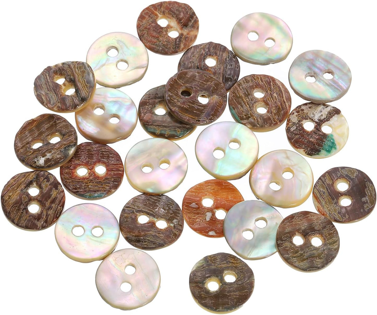 50 Pcs Natural Shell Buttons, 2 Hole 11.5mm Mother of Pearl Buttons for Shirt Clothes Coats Suits Jacket Jeans Skirts Sewing Craft DIY Decoration, Beige/Brown