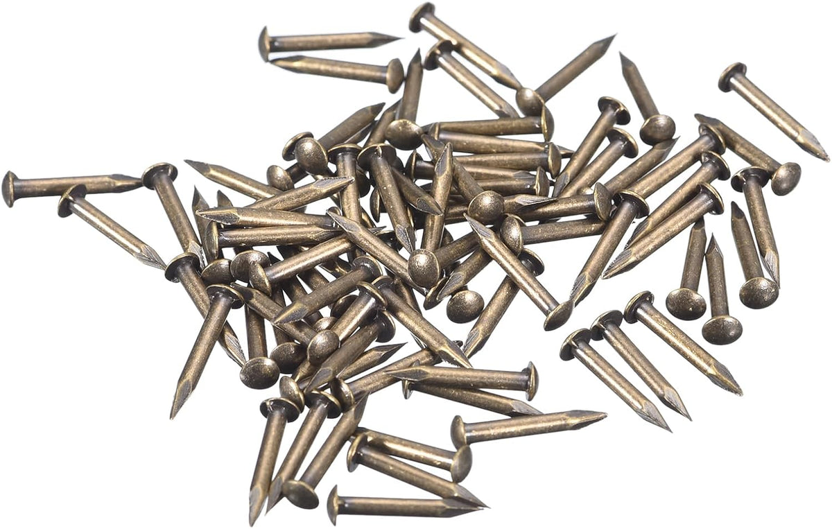140Pcs Small Tiny Nails 1.5x12mm(DxL) Tiny Brass Nails Hardware Round Head Brass Nail for Wooden DIY Projects Decorative Boxes Household, Bronze Tone