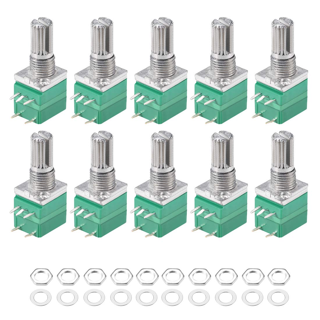 Potentiometer with Switch B500K Ohm Variable Resistors Single Turn Rotary Carbon Film Taper RV097NS 10pcs