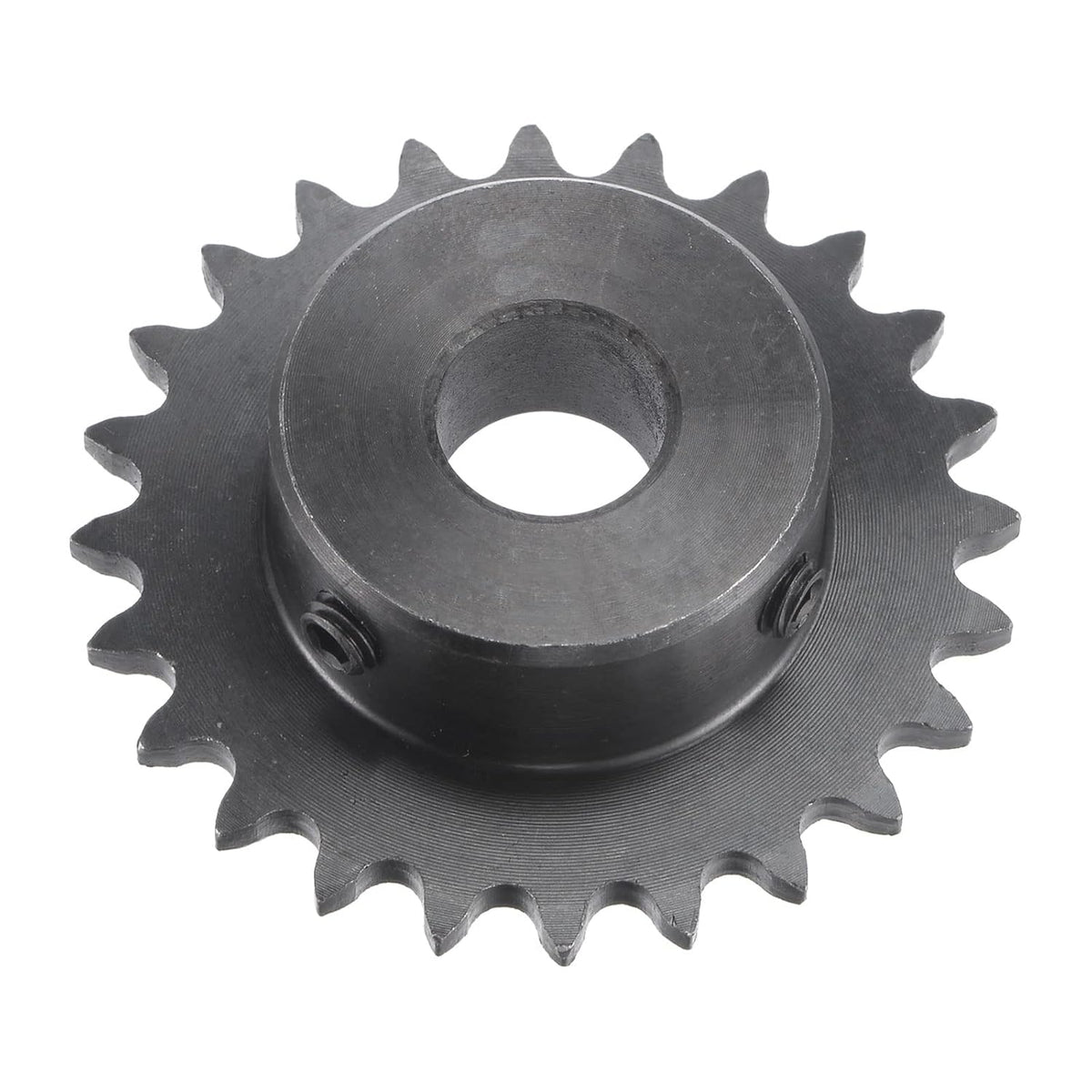 24 Tooth Roller Sprocket B Type, #25 Chain, Single Strand 1/4" Pitch, 12mm Bore Black Oxide C45 Carbon Steel with Set Screws for ISO 04C