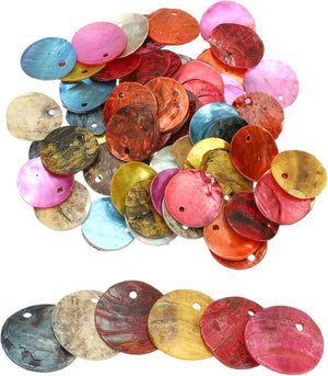 60Pcs Mini Capiz Shells 1.5cm/0.6" Round Natural Shells with 1 Hole for Seashell Wind Chimes Curtain Shell Garland DIY Craft Wedding Home Decoration, Dark Color
