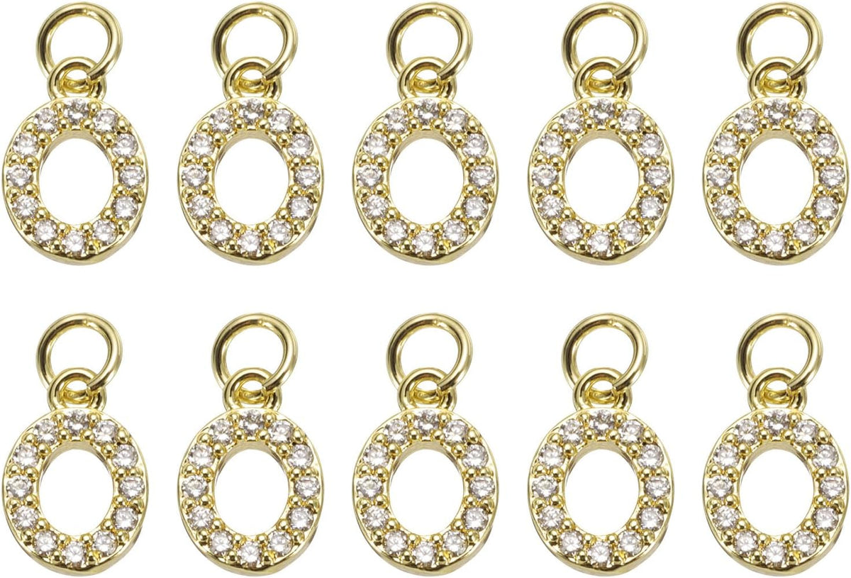 Rhinestone Letter Charm, 10pcs Crystal Zirconia Copper Alphabet O Pendants Slider Letter Charm for Wristbands Bracelets Necklace Jewelry Earring DIY Craft, Gold