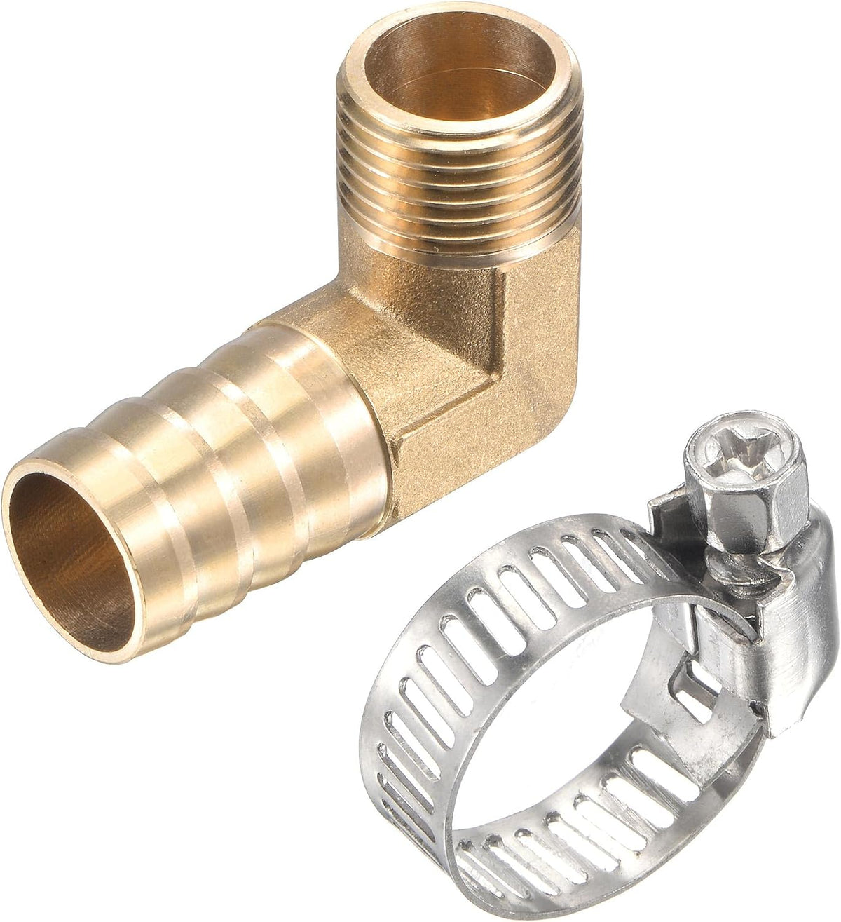 Brass Hose Barb Fitting Elbow 19mm x G1/2 Male Thread Right Angle Pipe Connector with Stainless Steel Hose Clamp