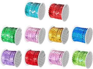 10 Colors 50Yds Flat Sequins Strip, 6mm Spangle Paillette String Spool Roll Sewing String Ribbon for Fringe Sewing DIY Projects