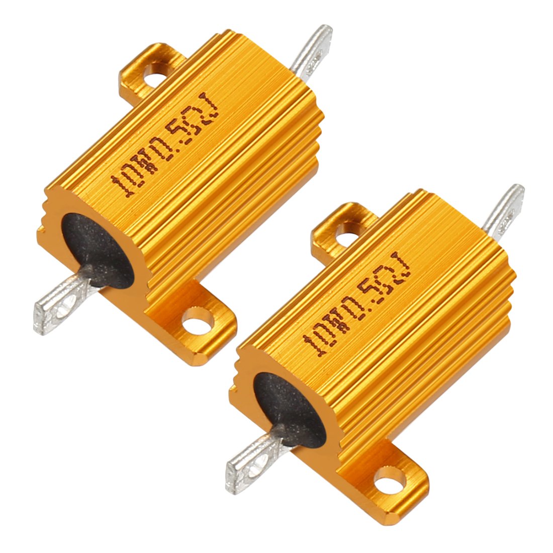 2 Pcs Aluminum Case Resistor 10W 0.5 Ohm Wirewound for LED Converter with Rod Post 10W0.5RJ