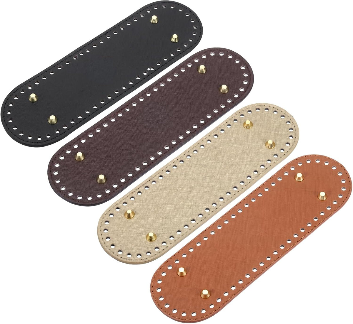 Oval Bag Bottom Shaper Pad, 4Pcs 263x83mm PU Bags Cushion Base for Crochet Knitting Handbag, Black+Brown+Chocolate+Gold