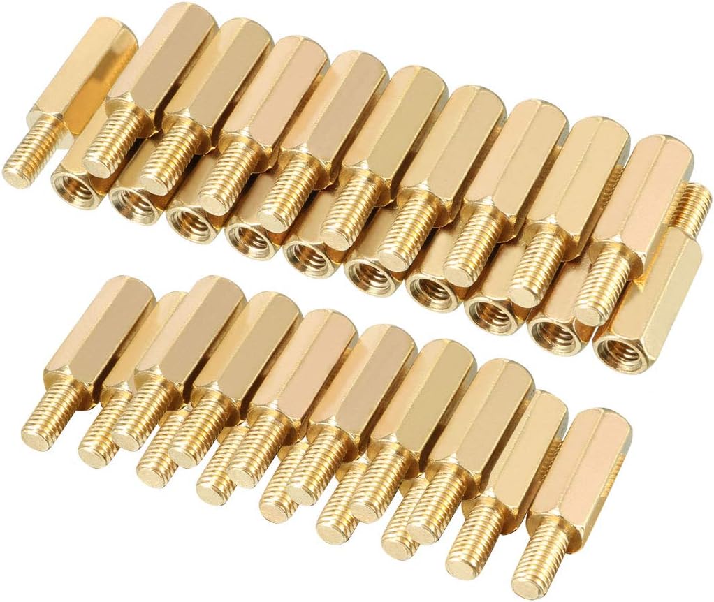 35pcs M3 12+6mm Female Male Thread Brass Hex Standoff Spacer Screws PCB Pillar