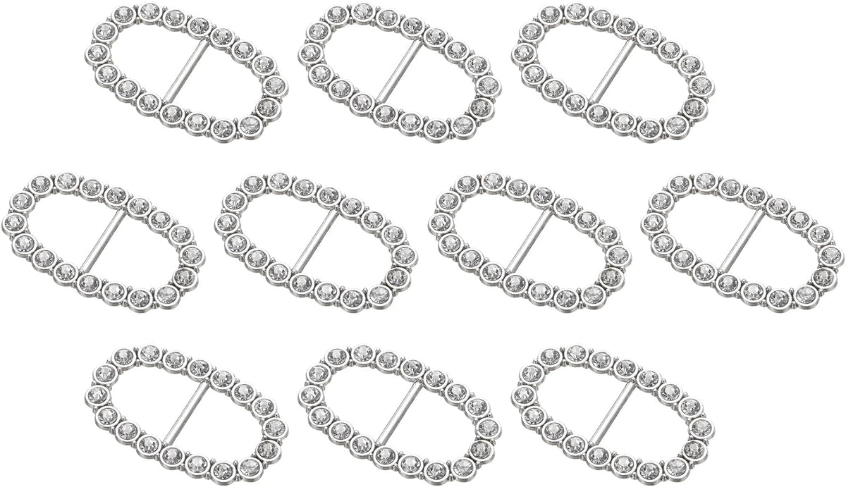 Rhinestone Ribbon Buckle Sliders, 10Pcs Metal Silver Crystal Belt Buckles for Craft Wedding Clothing Decoration