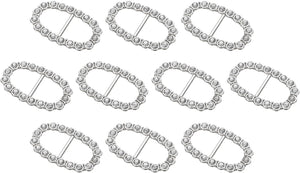 Rhinestone Ribbon Buckle Sliders, 10Pcs Metal Silver Crystal Belt Buckles for Craft Wedding Clothing Decoration
