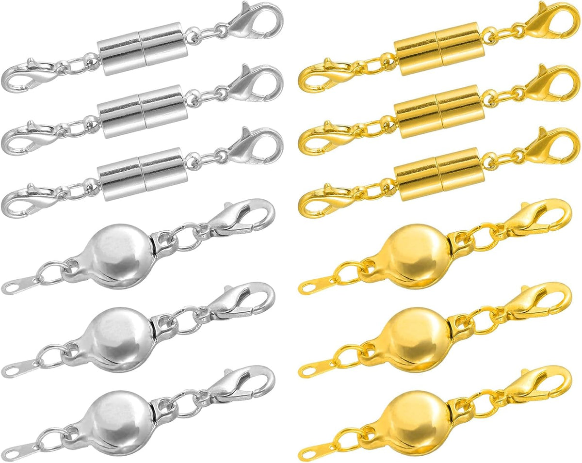 12Pcs Jewelry Clasps, Clasps Locking Closures with Lobster Clasps Oblate and Cylindrical for Necklace Jewelry Making (Silver, Gold)