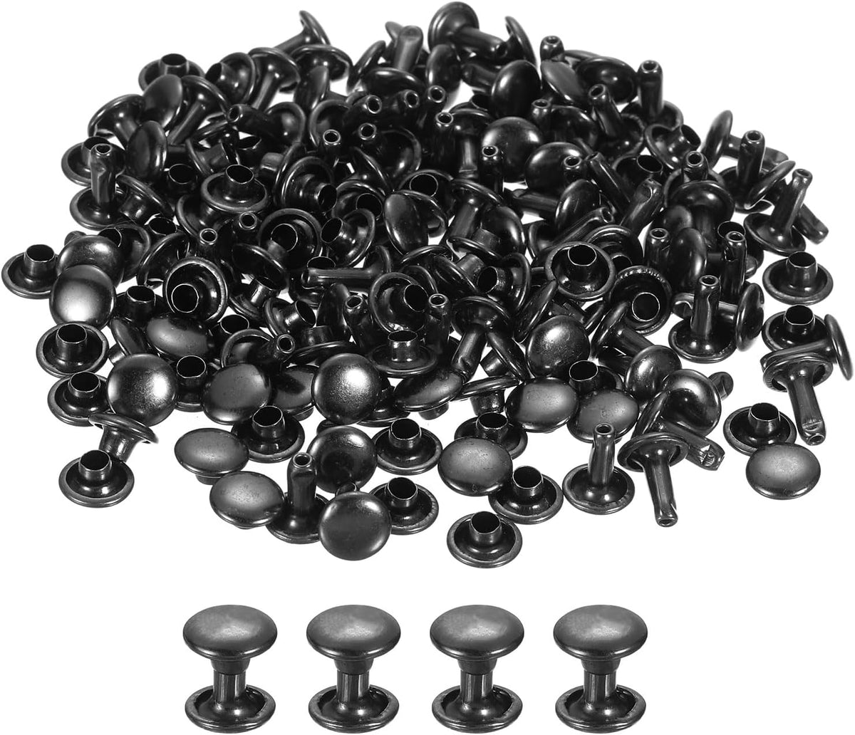100 Sets Leather Rivets, 7 x 8mm Double Cap Rivets Metal Studs Rivet for Leather Craft Repair DIY Purse Belts Bags Shoes, Gun Black
