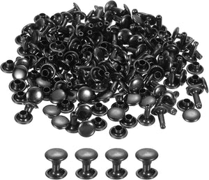 100 Sets Leather Rivets, 7 x 8mm Double Cap Rivets Metal Studs Rivet for Leather Craft Repair DIY Purse Belts Bags Shoes, Gun Black