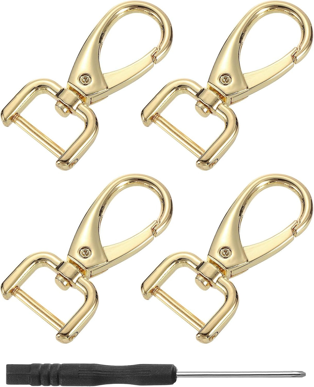 4Pcs Swivel Clasps Hook, 15mm(0.6 Inch) D Ring Detachable Snap Hook Metal Lobster Claw Clasp Hook with Screwdriver for Purse Keychain DIY Craft, Light Gold