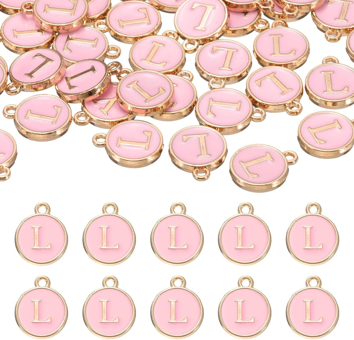52pcs Letter Charm, Enamel Letter Pendants, Alphabet l Pendants Double Sided Beads Charm for DIY Bracelet Necklace Pendants Earring Jewelry, Pink