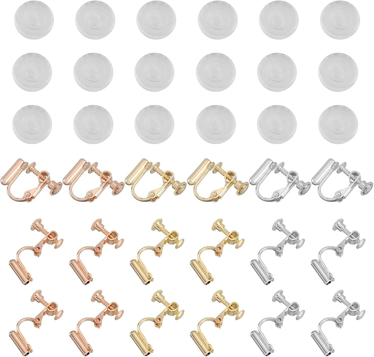 Clip-on Earring Converter with Silicon Earring Pads, 18Pcs - Clip-on Earring Findings, Earring Clips for Non-Pierced Ears with Easy Open Loop (White & Gold & Rose Gold)