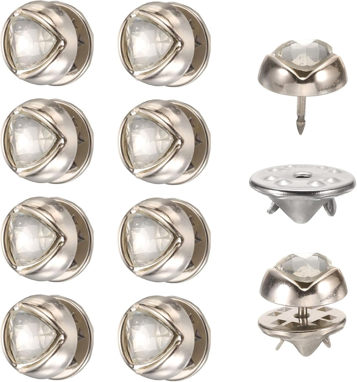 10 Sets Crystal Brooch Buttons, 11.5 mm No Sew Crystal Buttons Pins Detachable Crystal Brooch Anti-Exposure Fixed Cover Up Bottons Pins for Clothes, Shirt, Coat, DIY Craft (Clear)