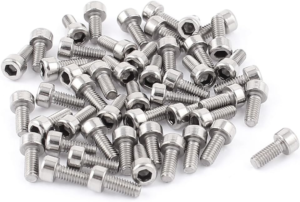 50pcs M2.5 x 6mm Metal Hex Socket Head Cap Screw Stainless Full Thread