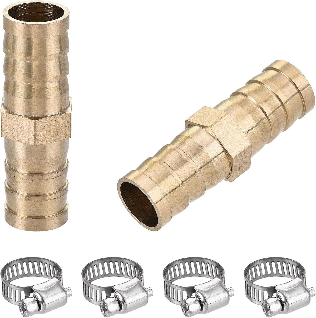 Barb Hose Fitting, 14x48.2mm Straight Coupler Quick Connector Adapter with 9-16mm Adjustable Stainless Steel Hose Clamps, for Water Fuel Air Oil Gas 2 Set