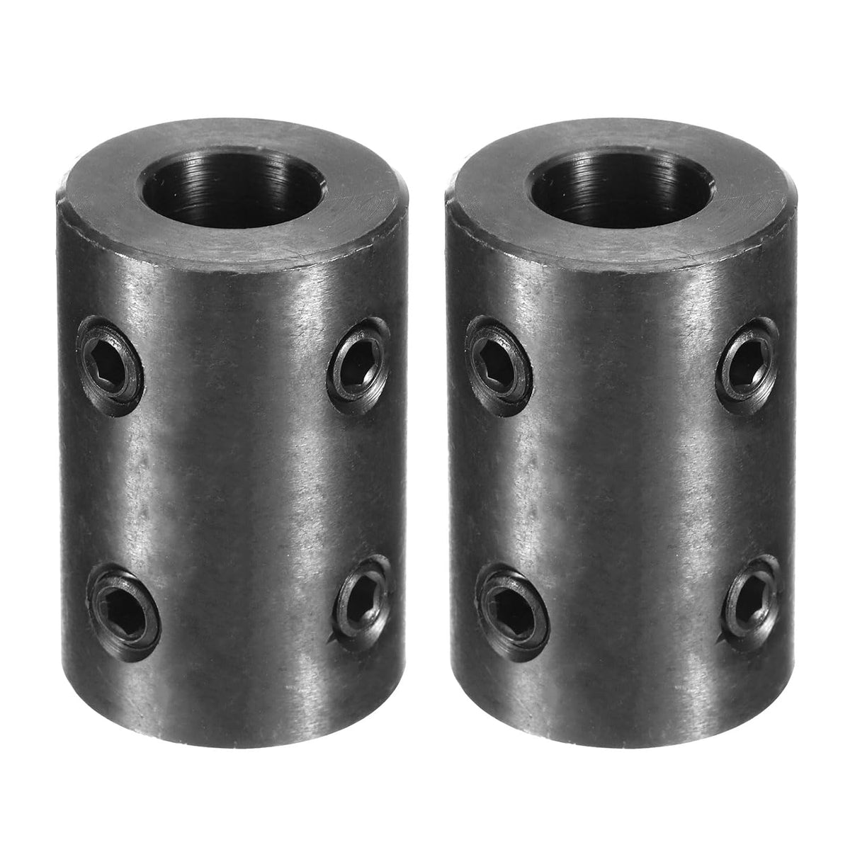2pcs Shaft Coupling 5/8" Bore, 1-1/4" OD, 2" Length, Black Oxide Plated Steel Rigid Coupling, Motor Wheel Coupler, (4 Set Screws)