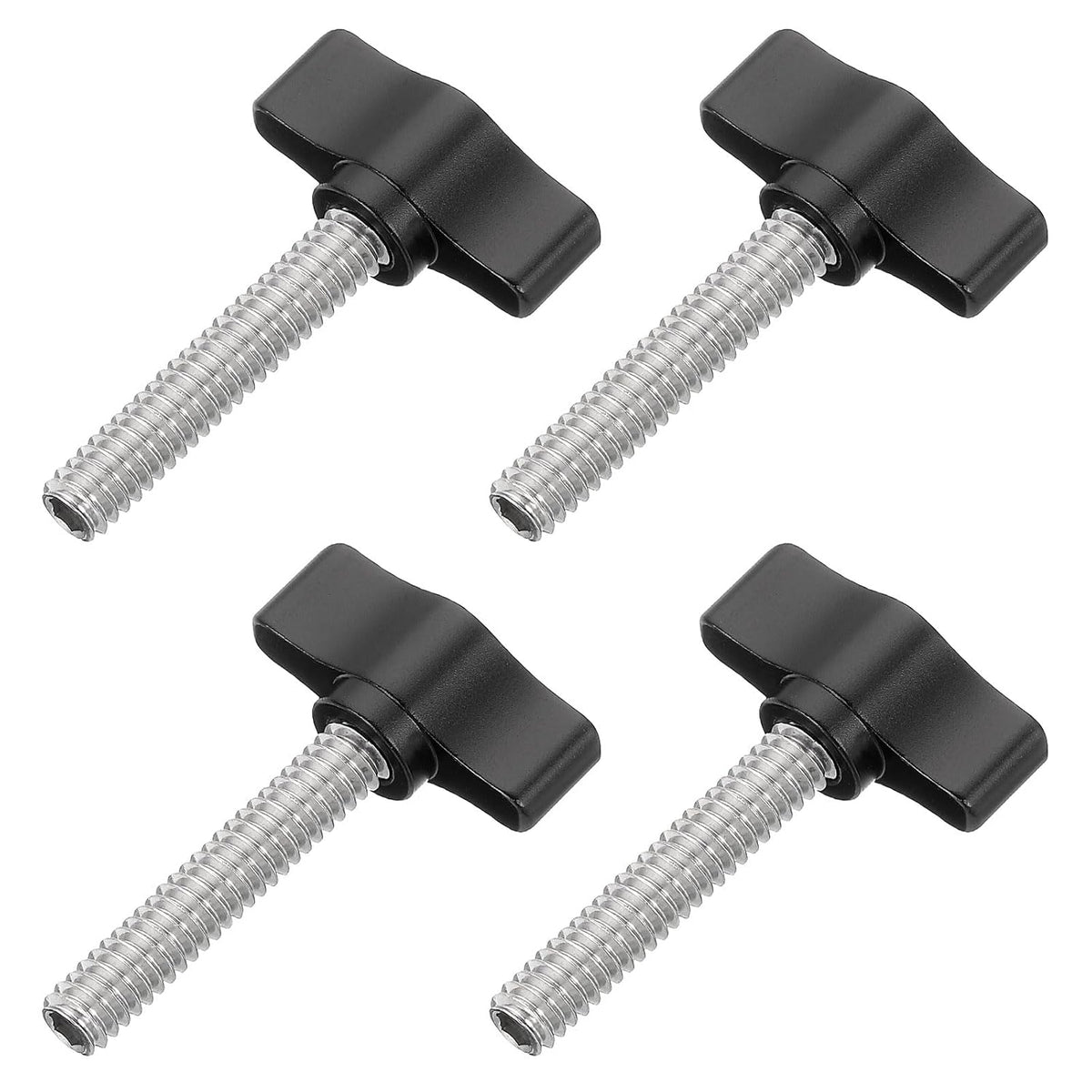 4 Pcs 1/4" - 33 Thumb Screw, 304 Stainless Steel Threaded Knurled Thumbscrew Adjustable Tee Wing Screw Grip Knobs Clamping Screws for Kinds of Stand and Machine, Black