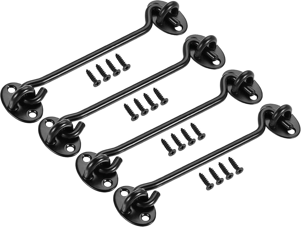 6" Cabin Hook Eye Latch Gate Door Swivel Window Hook 201 Stainless Steel with Screws Black 4pcs