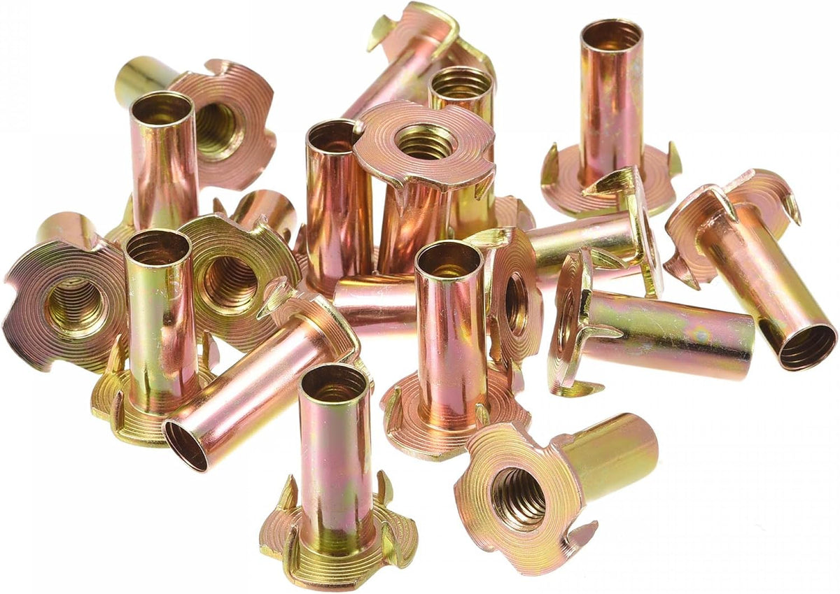 M8x26mm T-Nuts 4 Pronged Tee Nut Carbon Steel Threaded Inserts for Wood 48pcs