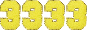 4pcs Glitters Chenille Number Patches 8.4cm / 3.3" Iron-On Embroidery Numbers for Team Uniforms Sports T-Shirts Hats Bags (Yellow, Number 3)