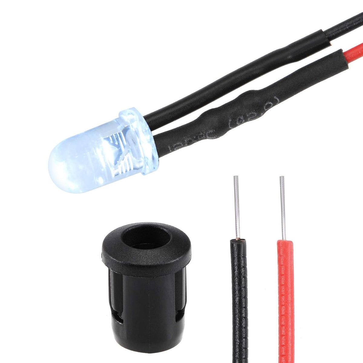 5Set DC 12V 5mm Pre Wired LED with Holder, White Light Round Top Clear Lens, 8mm Panel Mount