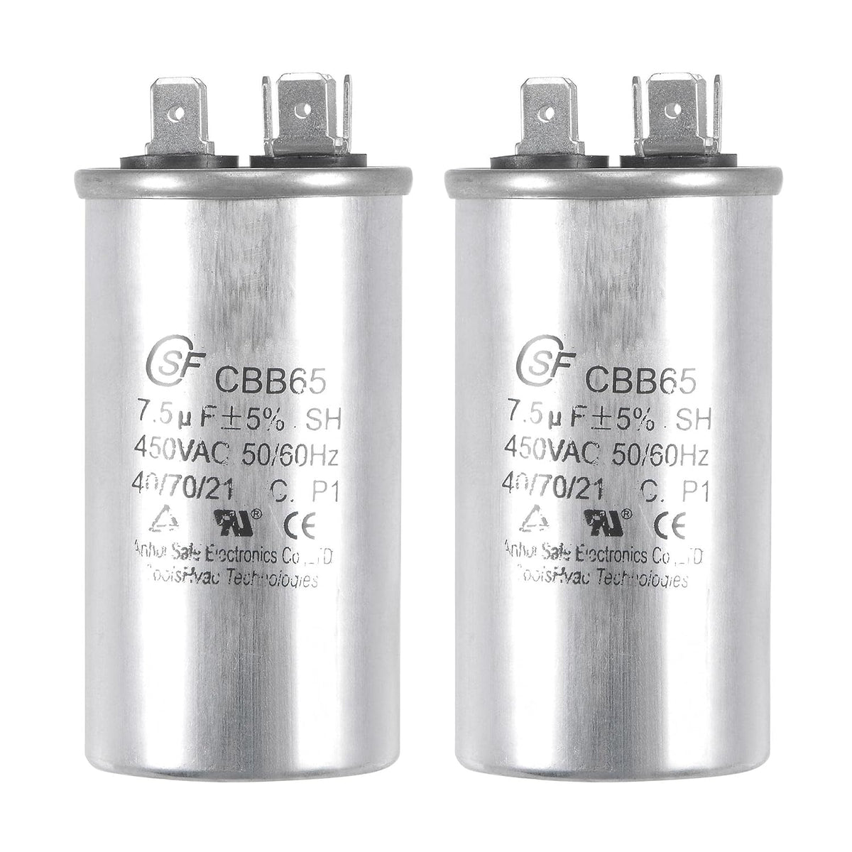 Run Capacitor Round CBB65 7.5uF 7.5mfd 450V AC 40/70/21 Aluminum Case with Terminal for Air Conditioner Compressor Motor Heat Pump Condenser 2Pcs