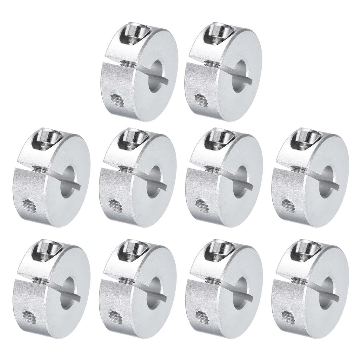 10pcs Single Split Clamp-On Shaft Collar 8mm Bore One-Piece Clamping Collar, 25mm OD, 10mm Thickness, Aluminum Alloy Set Screw Split Collar Clamp