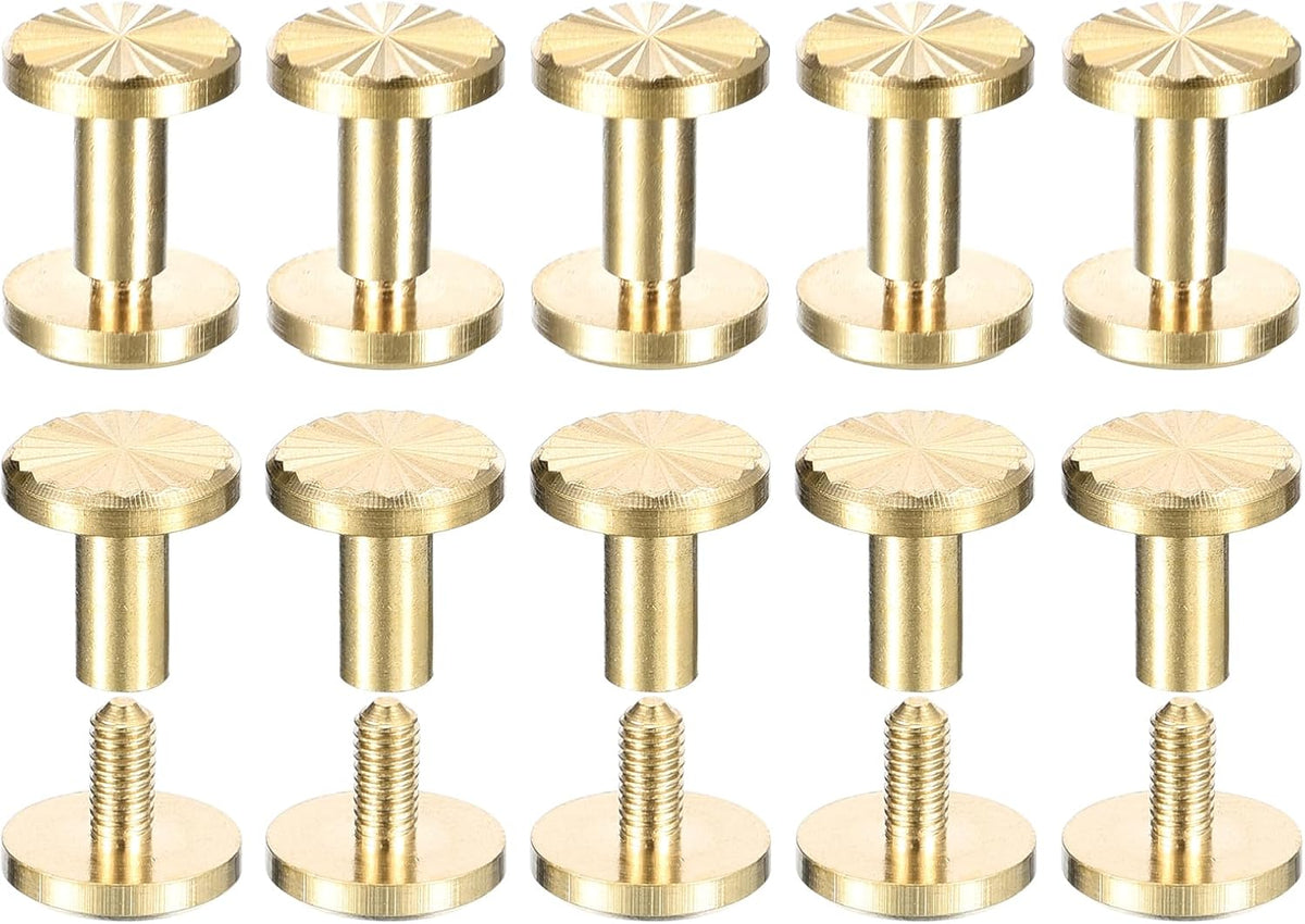 10Pack Brass Chicago Screws, 4x8x10mm Flower Texture Flat Head Screw Back Binding Post Nail Stud Rivets Fastener for DIY Leather Craft Belt Strap