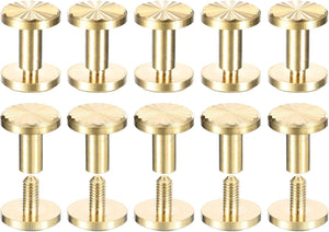 10Pack Brass Chicago Screws, 4x8x10mm Flower Texture Flat Head Screw Back Binding Post Nail Stud Rivets Fastener for DIY Leather Craft Belt Strap