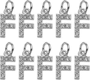 Rhinestone Letter Charm, 10pcs Crystal Zirconia Copper Alphabet F Pendants Slider Letter Charm for Wristbands Bracelets Necklace Jewelry Earring DIY Craft, Silver